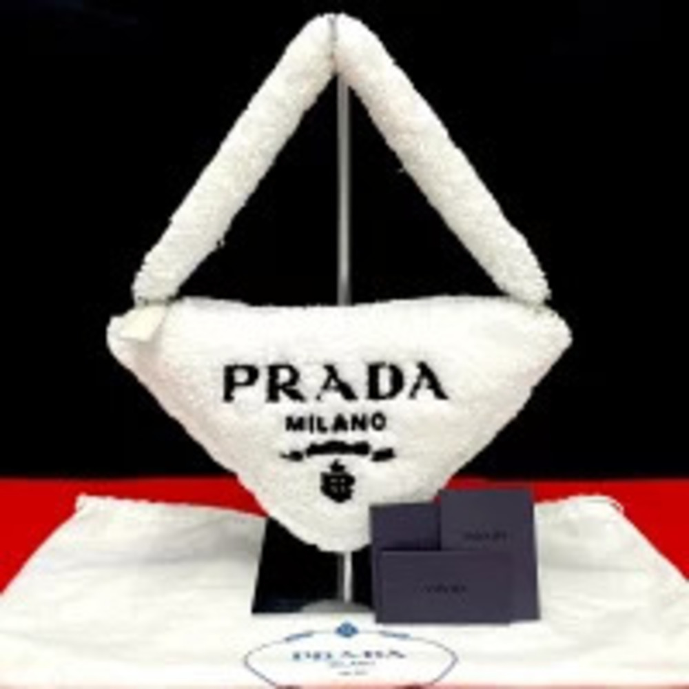 PRADA Triangle Terrycloth Handbag Tote White - Picture 1 of 10